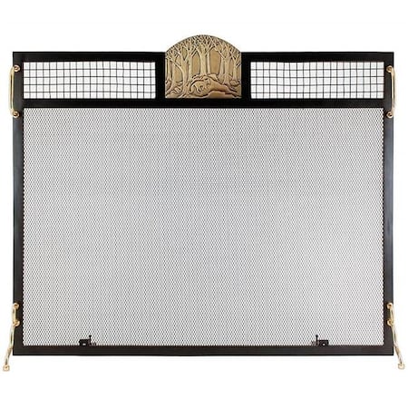 Minuteman SES-3830AF Forest Fox Emblem Fireplace Screen; Antique Brass